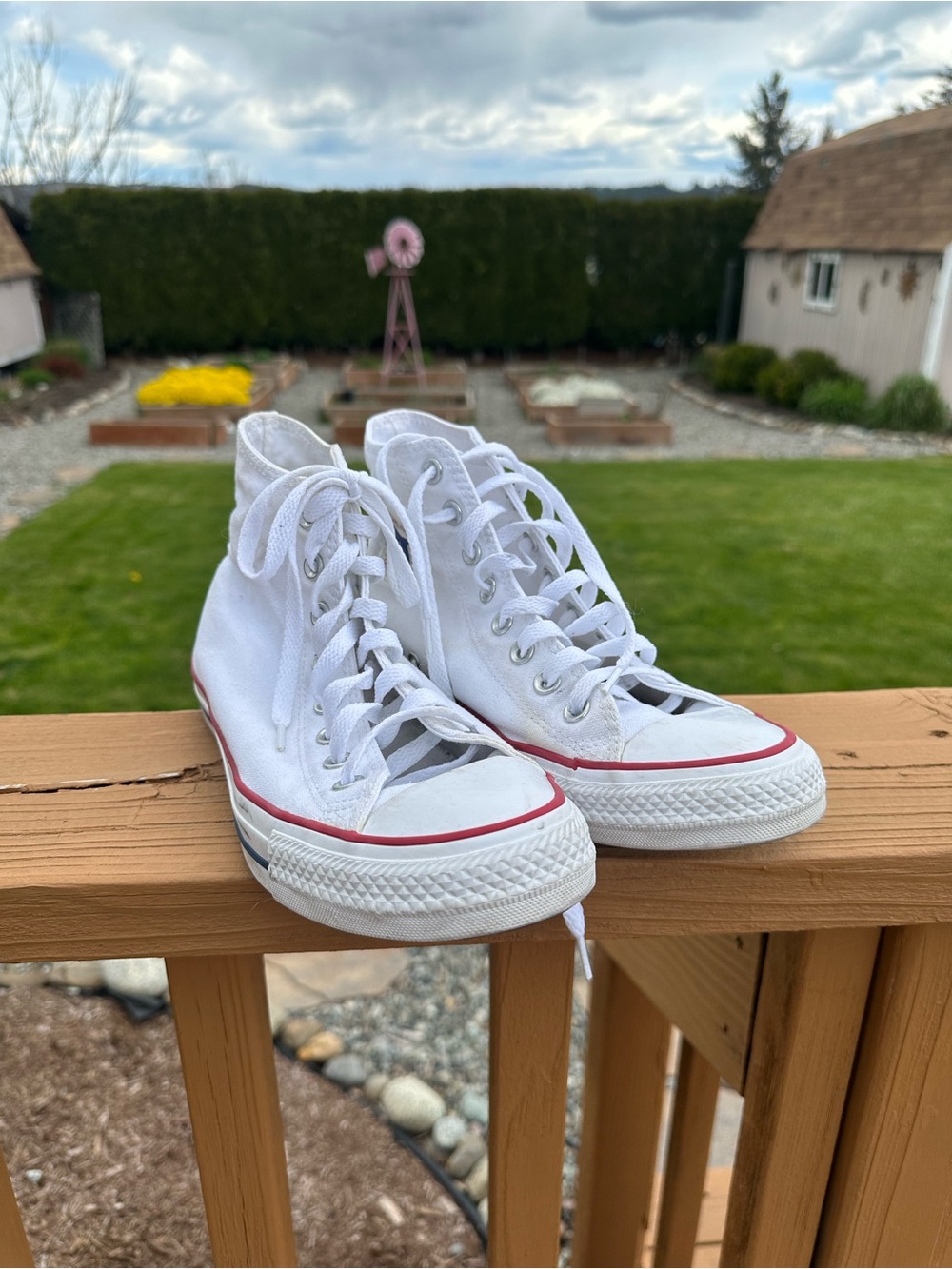 Converse White High-Top Sneakers with Red Trim size 9 womans